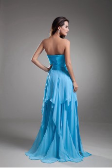 Chiffon Strapless A Line Dress with Directionally Ruched Bodice