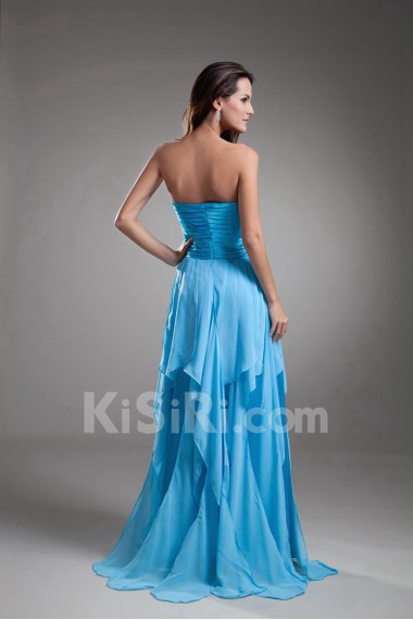 Chiffon Strapless A Line Dress with Directionally Ruched Bodice