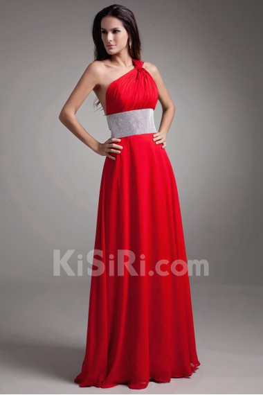 Chiffon Asymmetrical Column Dress with Embroidery