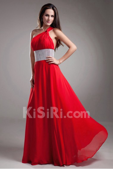 Chiffon Asymmetrical Column Dress with Embroidery