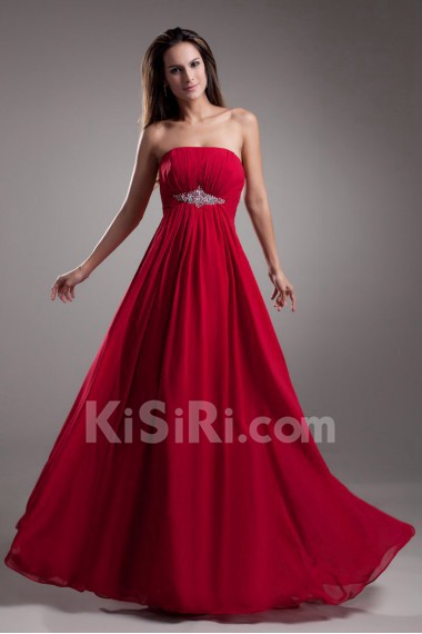 Chiffon Strapless Empire Dress with Embroidery