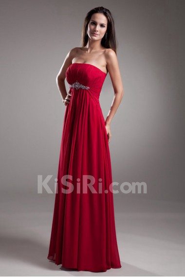 Chiffon Strapless Empire Dress with Embroidery