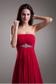 Chiffon Strapless Empire Dress with Embroidery