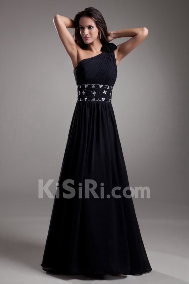 Chiffon Asymmetrical A Line Dress with Embroidery