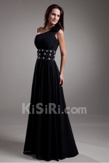 Chiffon Asymmetrical A Line Dress with Embroidery