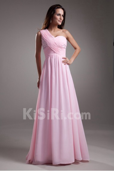 Chiffon One Shoulder A Line Dress with Embroidery