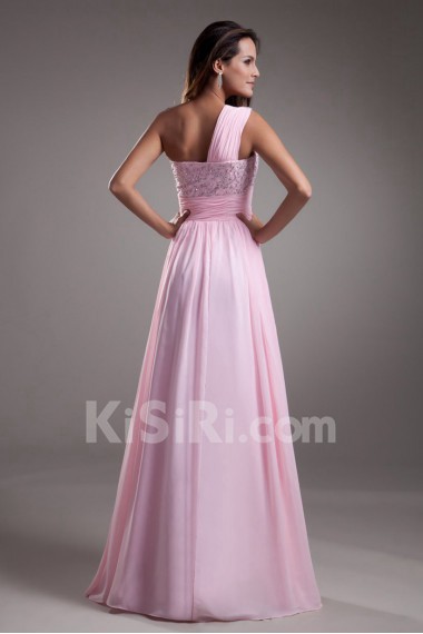 Chiffon One Shoulder A Line Dress with Embroidery