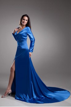 Satin V-Neck Sheath Illusion Dress