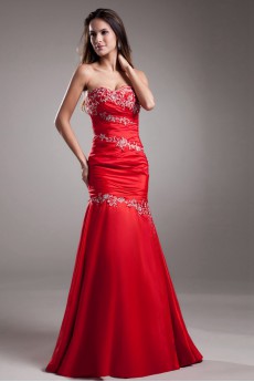 Satin Sweetheart Sheath Dress with Embroidery