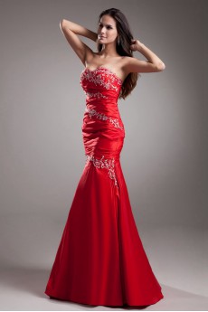 Satin Sweetheart Sheath Dress with Embroidery