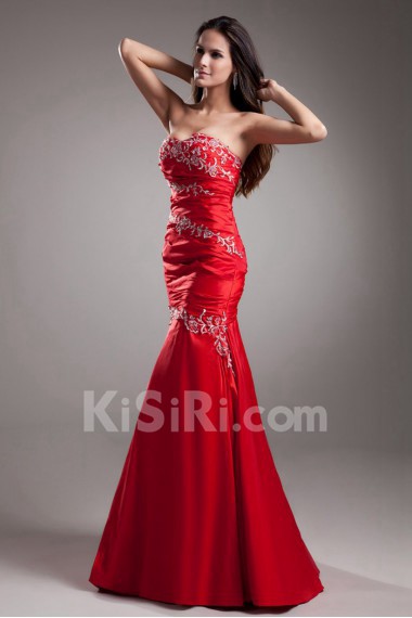 Satin Sweetheart Sheath Dress with Embroidery