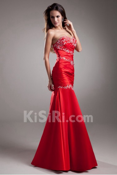 Satin Sweetheart Sheath Dress with Embroidery