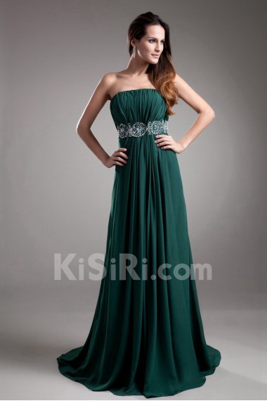 Chiffon Strapless Coloum Dress with Embroidery