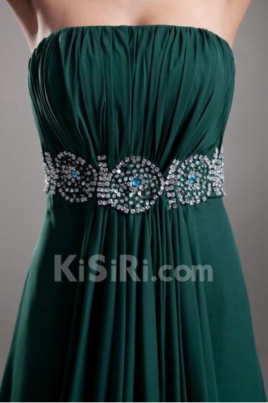 Chiffon Strapless Coloum Dress with Embroidery