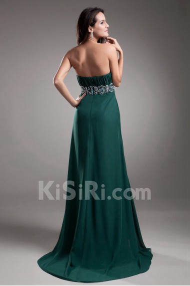 Chiffon Strapless Coloum Dress with Embroidery