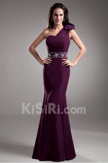 Chiffon One Shoulder Sheath Dress with Embroidery