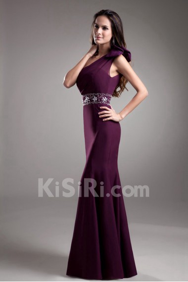 Chiffon One Shoulder Sheath Dress with Embroidery