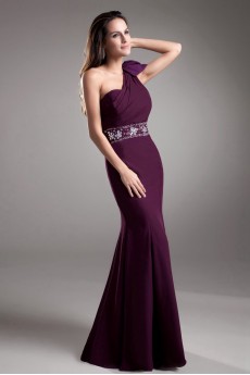 Chiffon One Shoulder Sheath Dress with Embroidery