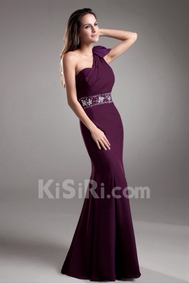 Chiffon One Shoulder Sheath Dress with Embroidery