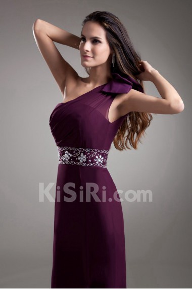 Chiffon One Shoulder Sheath Dress with Embroidery