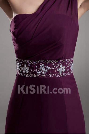 Chiffon One Shoulder Sheath Dress with Embroidery