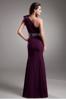 Chiffon One Shoulder Sheath Dress with Embroidery