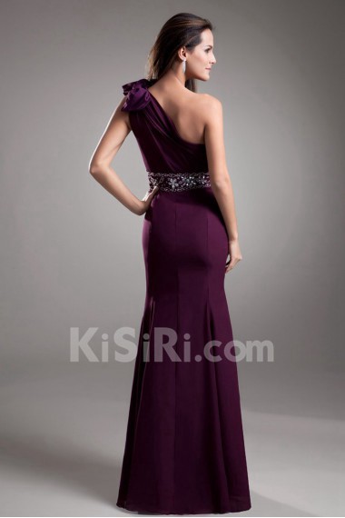 Chiffon One Shoulder Sheath Dress with Embroidery