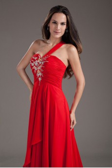 Chiffon One Shoulder Column Dress with Embroidery