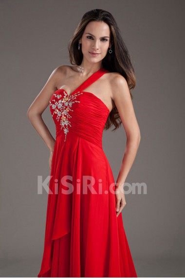 Chiffon One Shoulder Column Dress with Embroidery