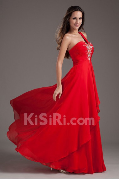 Chiffon One Shoulder Column Dress with Embroidery