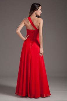 Chiffon One Shoulder Column Dress with Embroidery