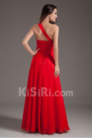 Chiffon One Shoulder Column Dress with Embroidery