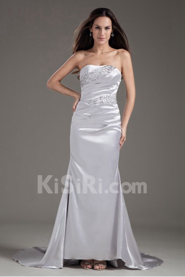 Satin Strapless Sheath Beaded Dress