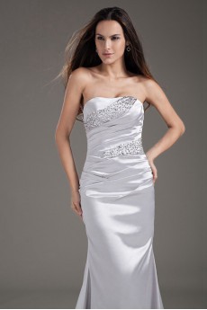 Satin Strapless Sheath Beaded Dress