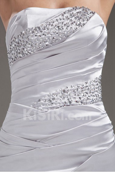 Satin Strapless Sheath Beaded Dress