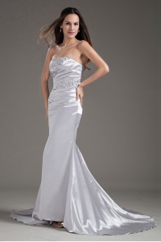 Satin Strapless Sheath Beaded Dress