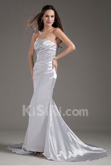 Satin Strapless Sheath Beaded Dress