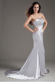 Satin Strapless Sheath Beaded Dress