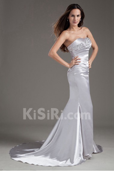 Satin Strapless Sheath Beaded Dress