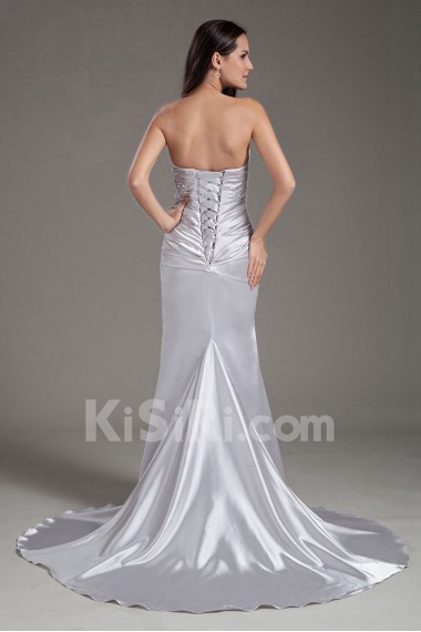 Satin Strapless Sheath Beaded Dress