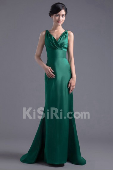 Satin V Neckline Sheath Dress with Sash