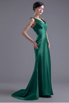 Satin V Neckline Sheath Dress with Sash