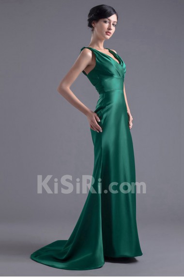 Satin V Neckline Sheath Dress with Sash