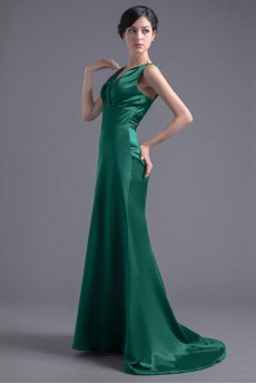 Satin V Neckline Sheath Dress with Sash