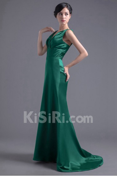 Satin V Neckline Sheath Dress with Sash