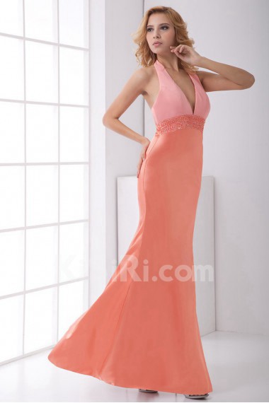 Satin V Neckline Sheath Dress with Sequins