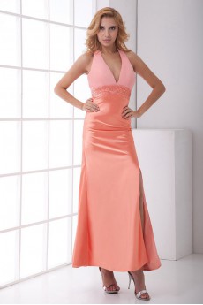 Satin V Neckline Sheath Dress with Sequins