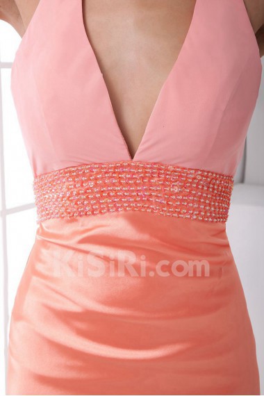 Satin V Neckline Sheath Dress with Sequins