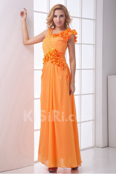 Chiffon V Neckline Sheath Dress with Hand-made Flower