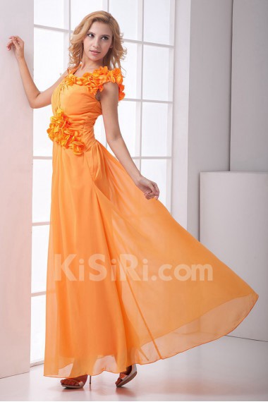 Chiffon V Neckline Sheath Dress with Hand-made Flower